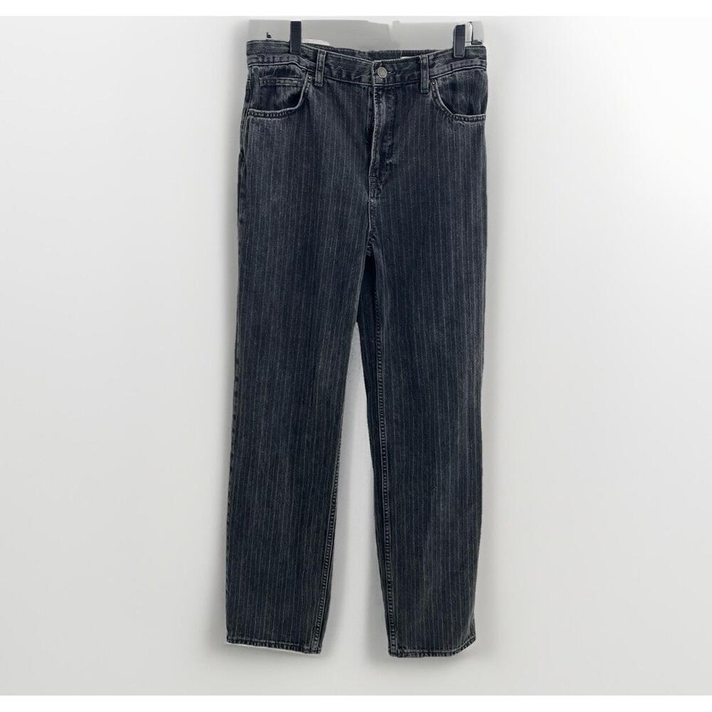 NEW Zara Pinstripe Straight Leg Jeans Denim Pants Size 6 Charcoal Gray - Picture 4 of 7